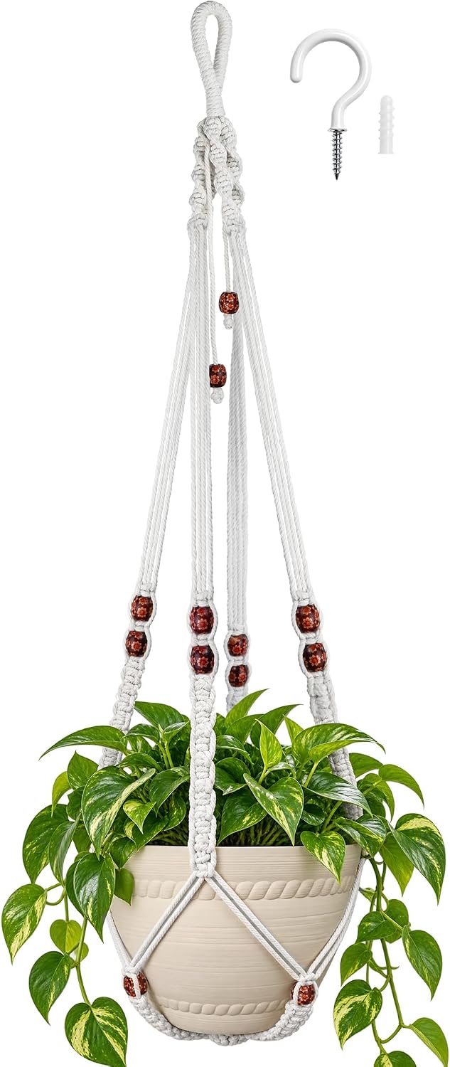 Macrame Plant Hanger Indoor 35 Inch Hanging Basket Ivory 1Pack