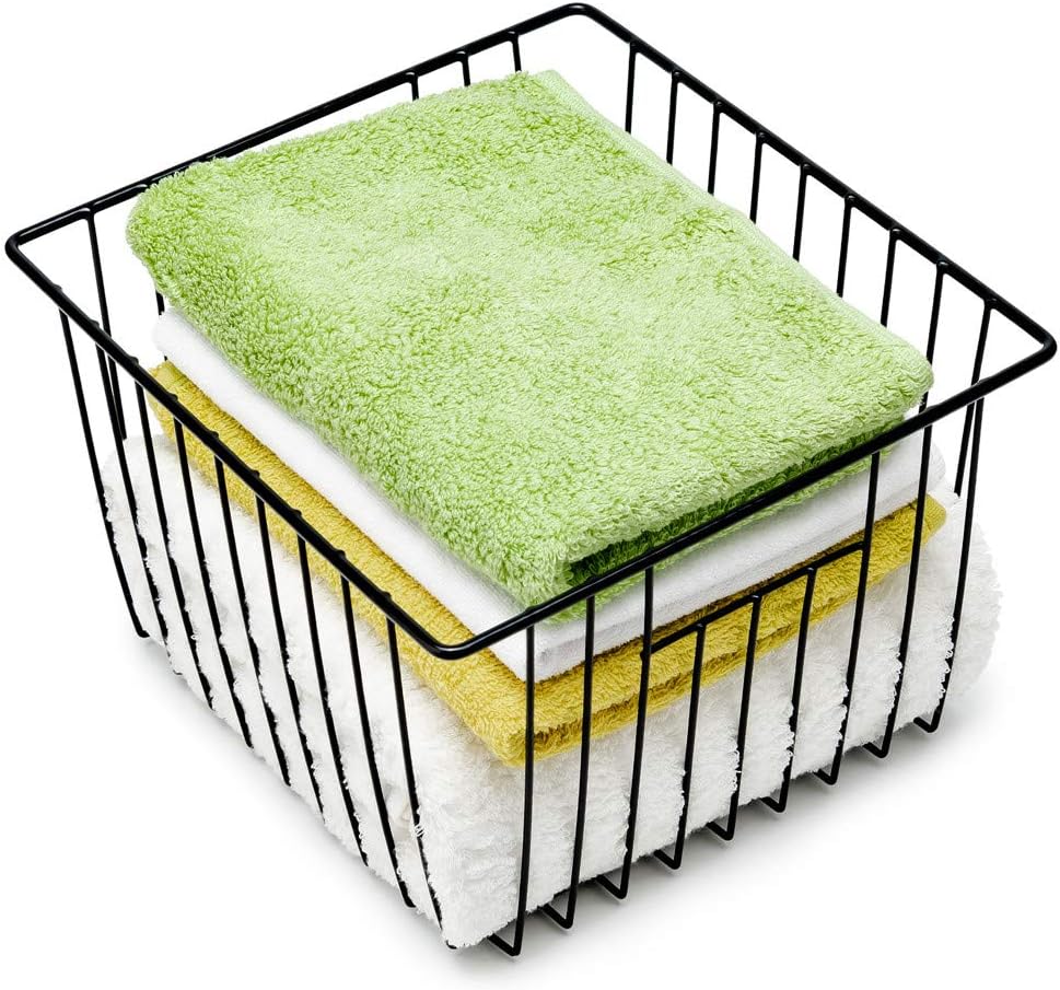 SANNO Freezer Baskets Wire Storage Basket, Metal Household Storage Organizer Baskets Bin for Pantry, Shelf, Freezer, Kitchen Cabinet, Bathroom Black