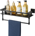 Alise Bathroom Shelf with Towel Bar,16 Inch Matte Black Glass Shelf