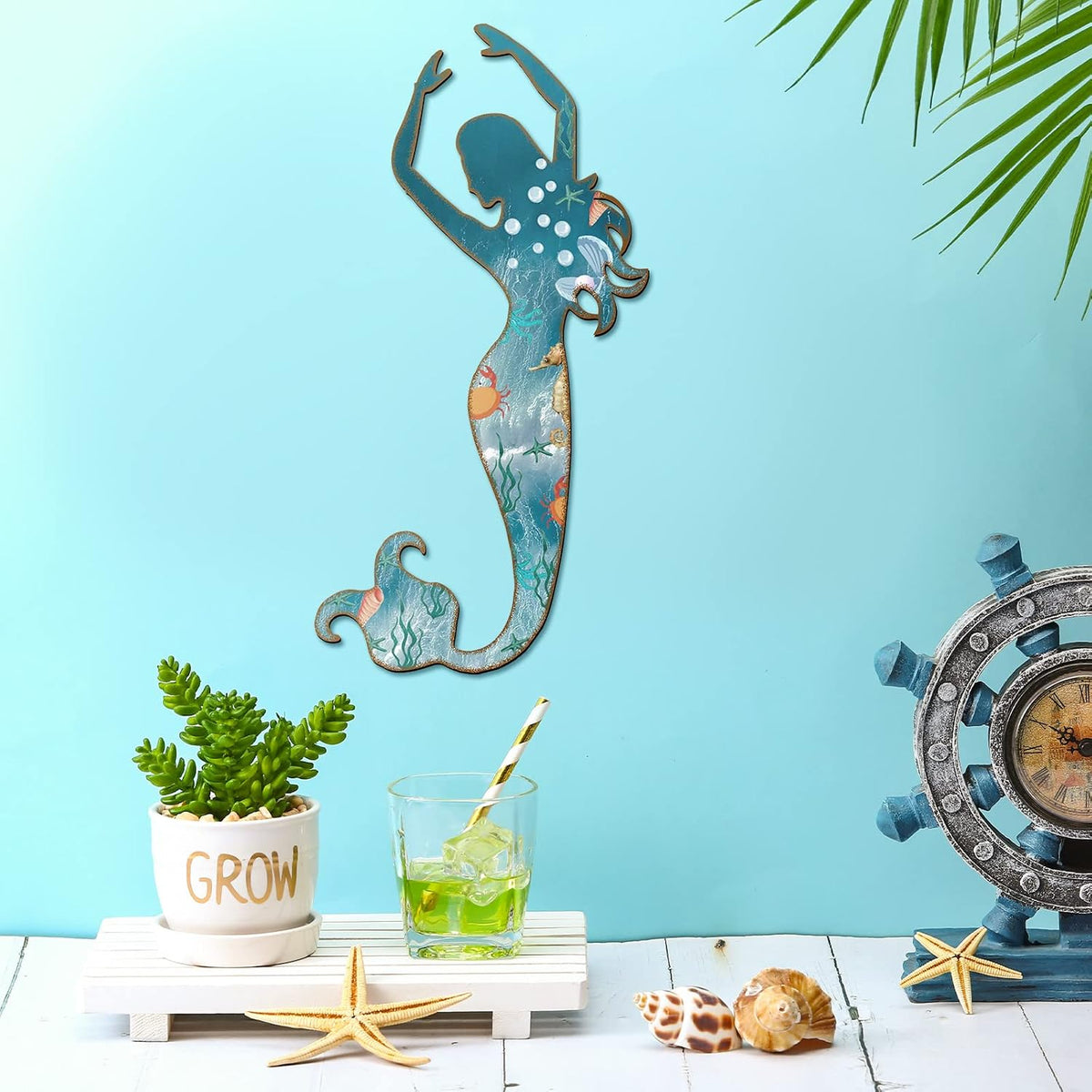 Demissle Metal Mermaid Wall Art Decor, 15 x 9.7 Inches, Stylish Style