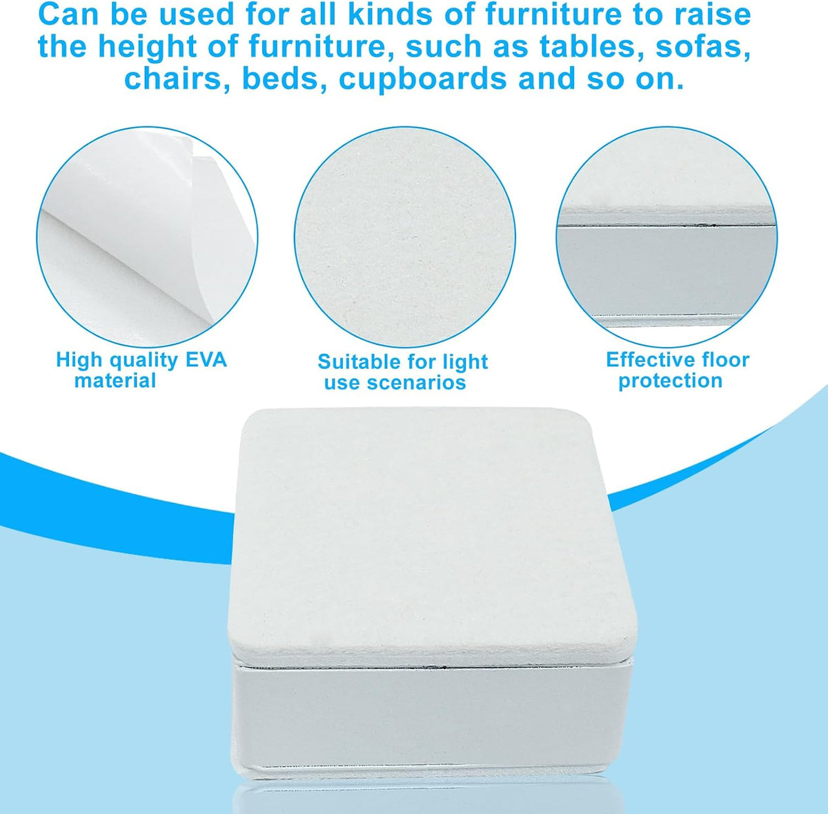 4 Pcs Self-Adhesive Furniture Bed Risers, 1.2in, White