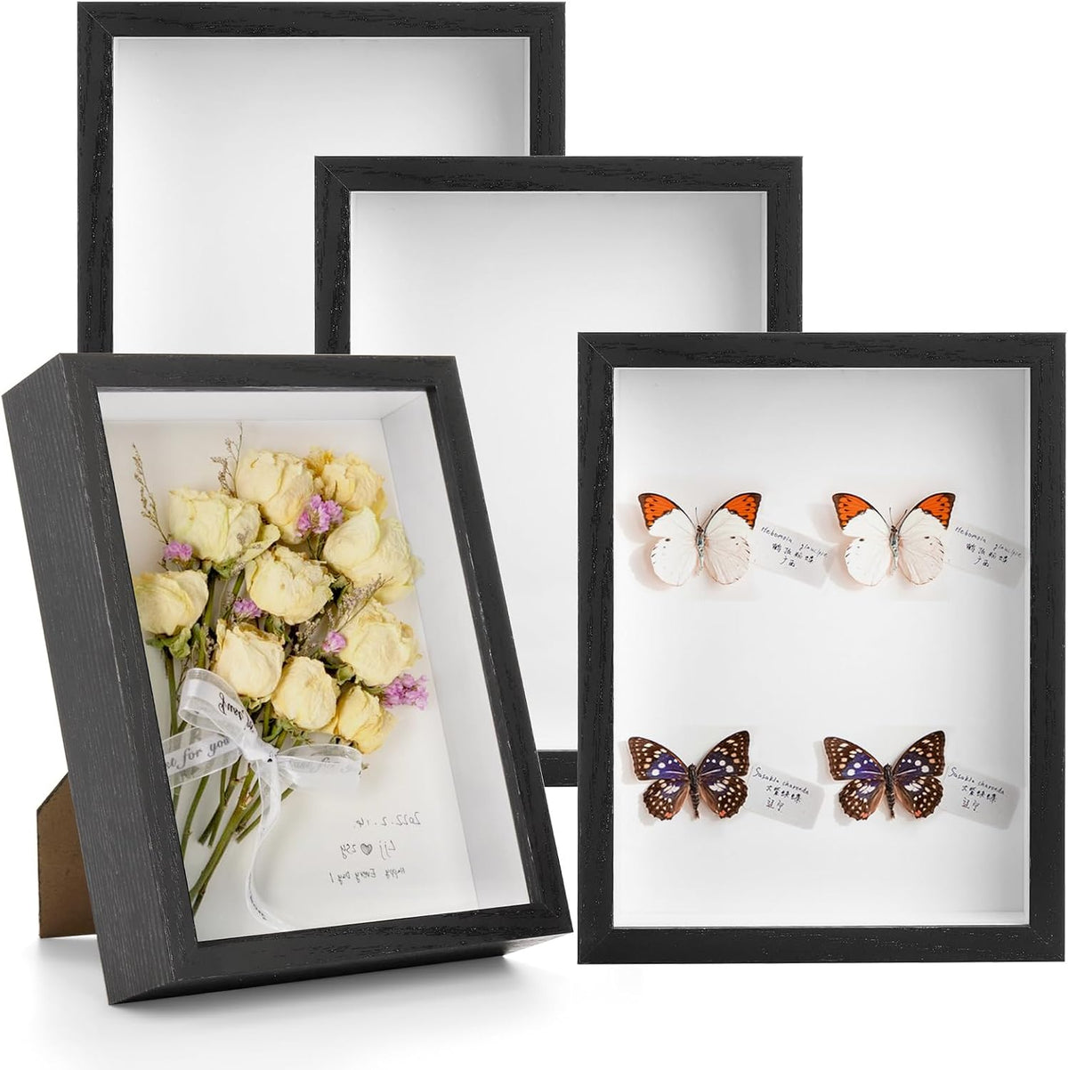 Hacaroa Set of 4 Shadow Box Picture Frame, 8 x 6 Inches Wood Frame Memory Display Case, 1.2 Inch Depth Shadow Boxes for Flowers, Memorabilia, Crafts, Photos, Medals and Tickets, Black