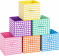 6 Pack 11 Inch Colorful Gingham Cube Storage Bins Fabric Checkered Basket