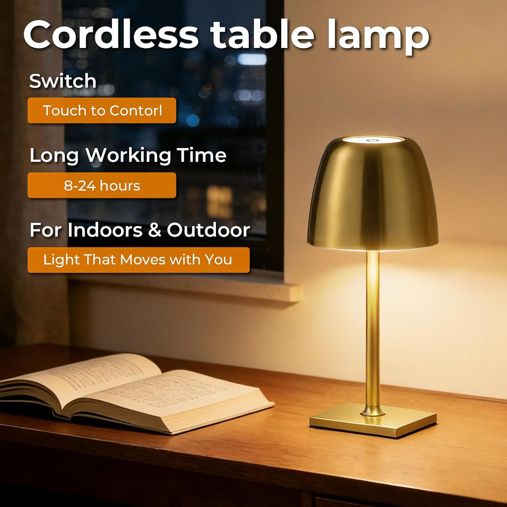 Cordless Table Lamps Rechargeable, Gold, 2-Pack