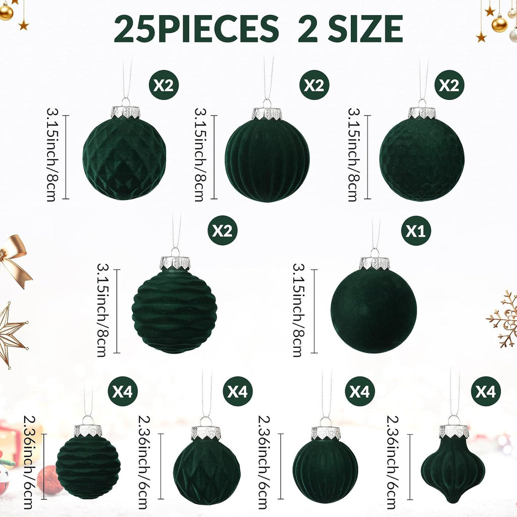 ZenNex 25Pack Velvet Xmas Ball Ornaments for Christmas Tree, Emerald Green