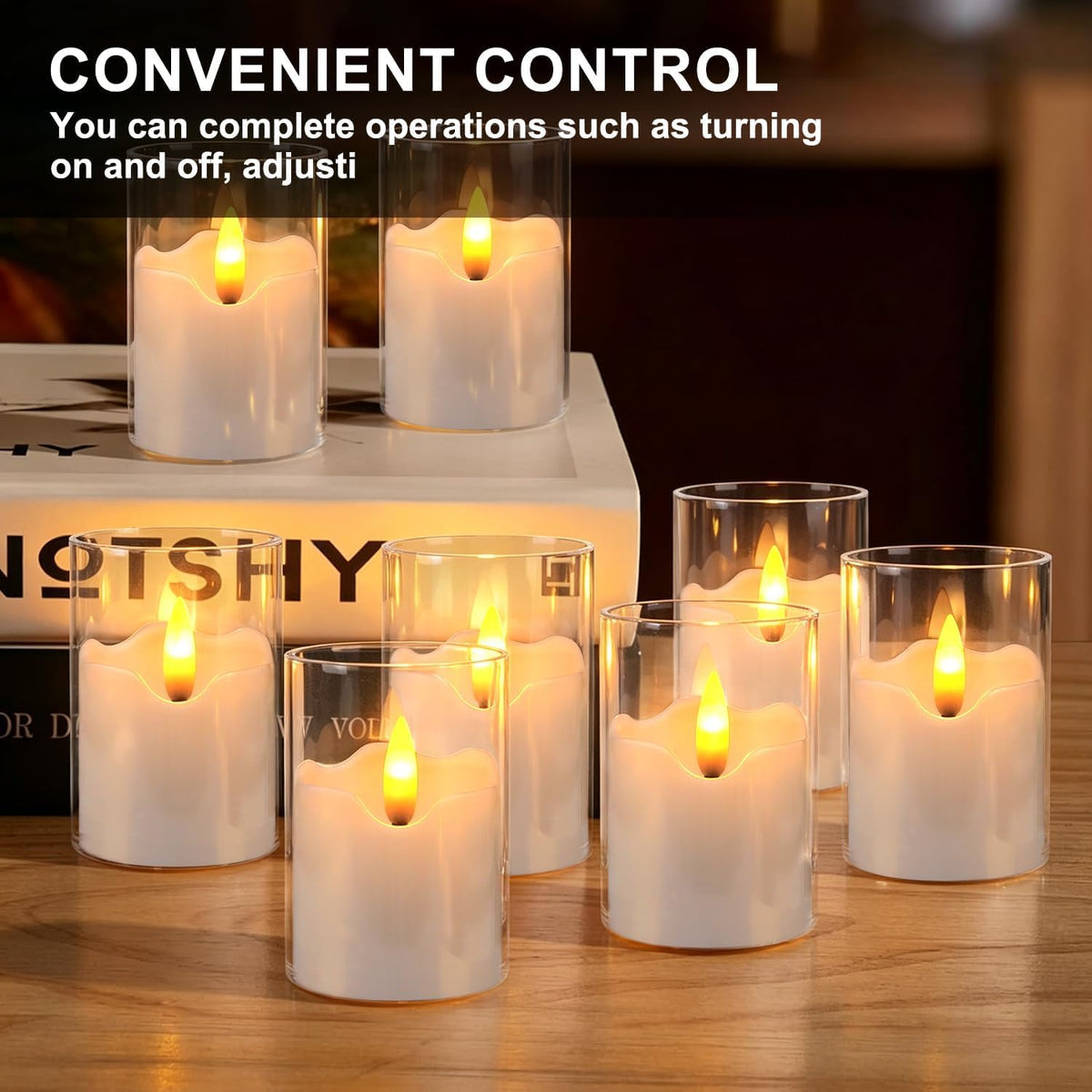 12Pcs Acrylic Flameless LED Tea Lights Candles with Remote Timer