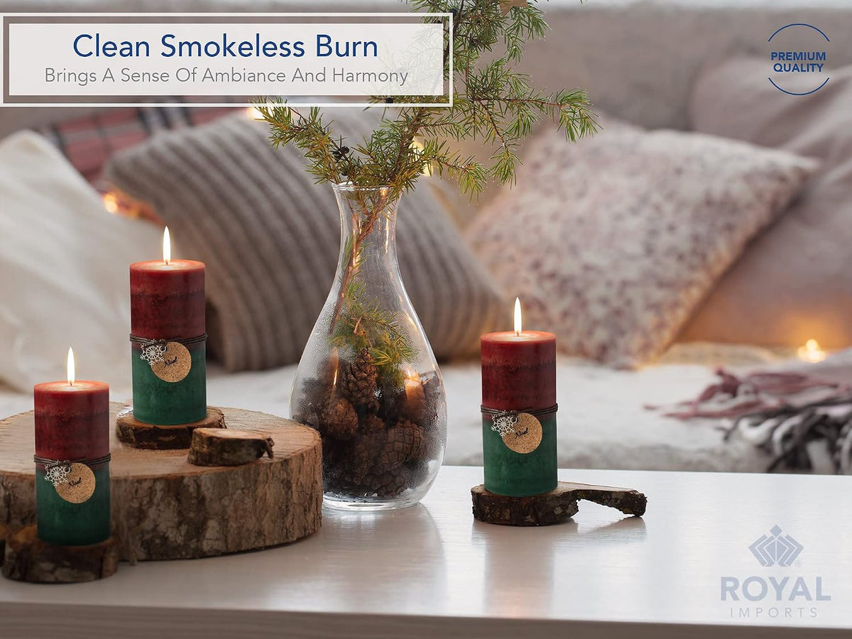 Royal Imports Christmas Candles 6" Red Green Ombre Pillar Candles 6PCS
