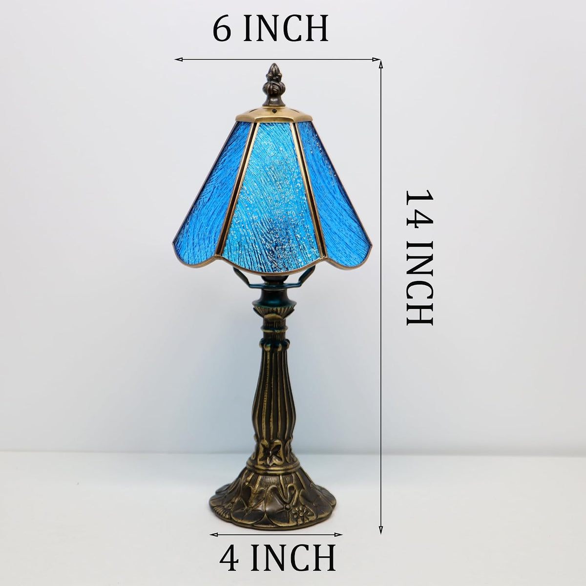 Tiffany Style Table Lamp Blue Rippled Stained Glass Lamp 14 Inch