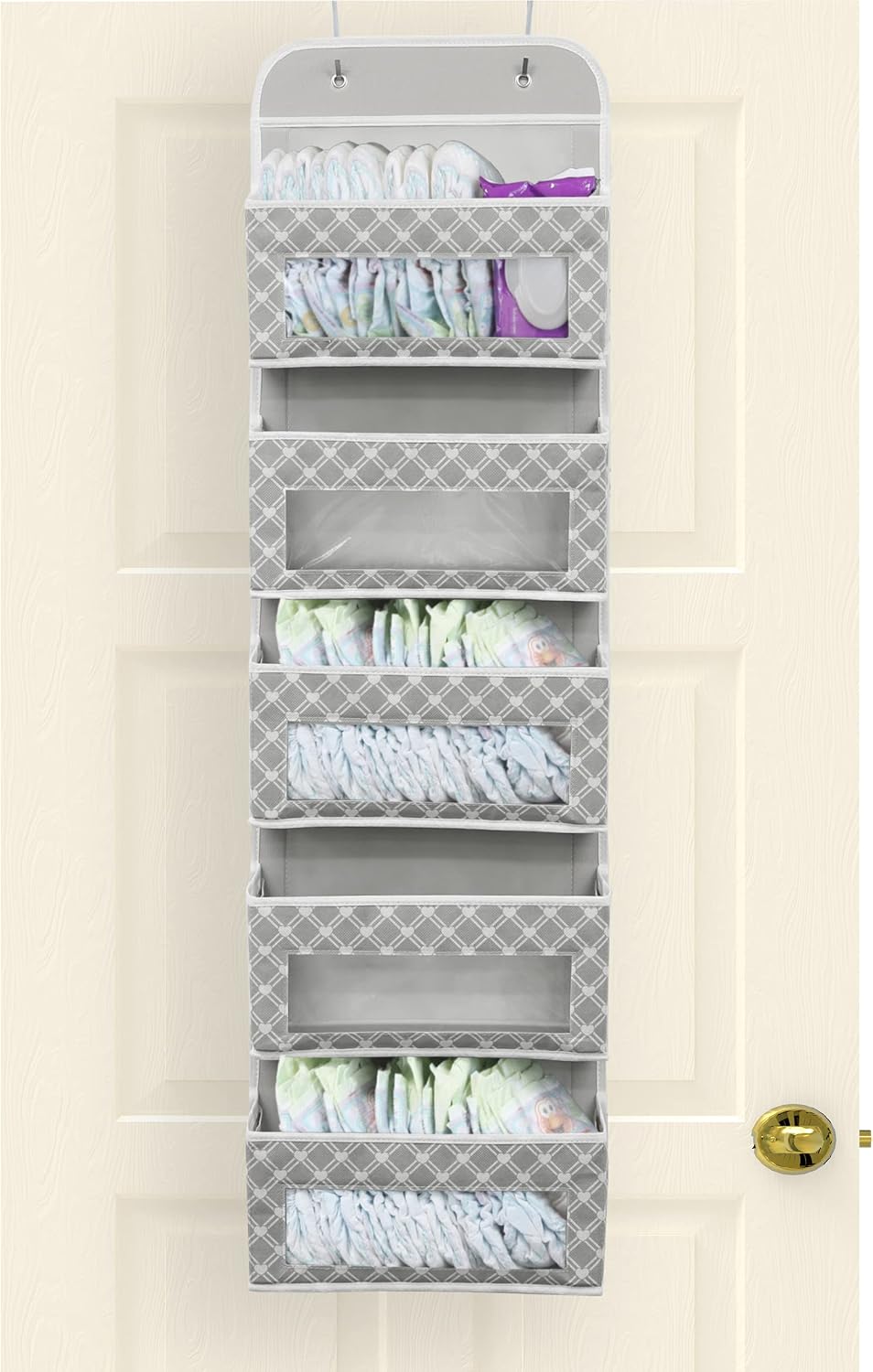 Simple Houseware 5 Clear Window Pocket Over Door Hanging Organizer, Gray