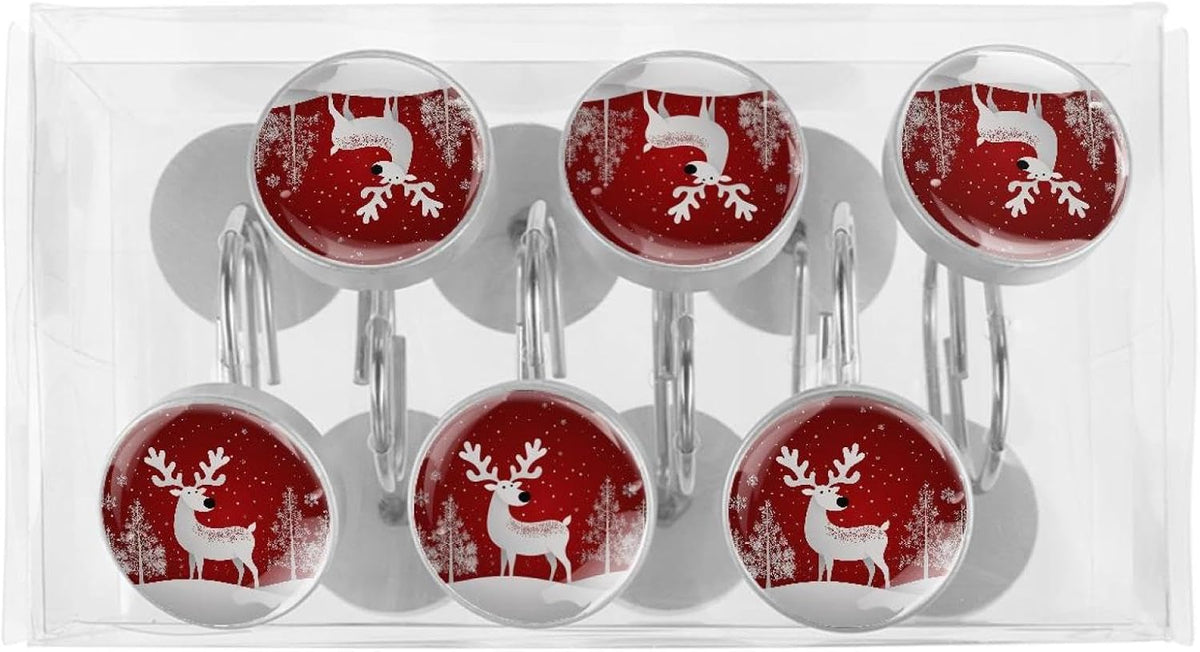 12 PCS Christmas Reindeer Shower Curtain Hooks, Rustproof Stainless Steel Decorative Shower Curtain Rings Hangers for Bathroom Living Room Bedroom Curtains Rods