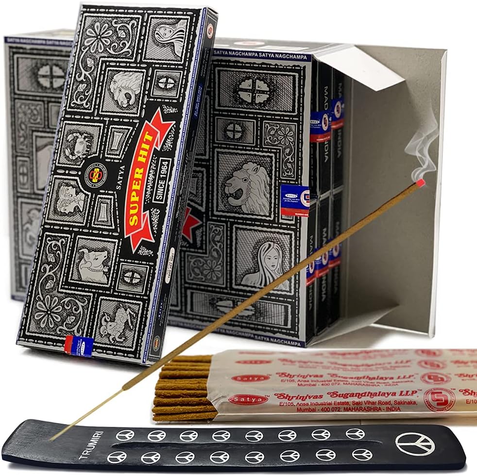 Super Hit Incense Sticks 100g and Holder Bundle - Pack of 6 (Approx 600 Sticks)