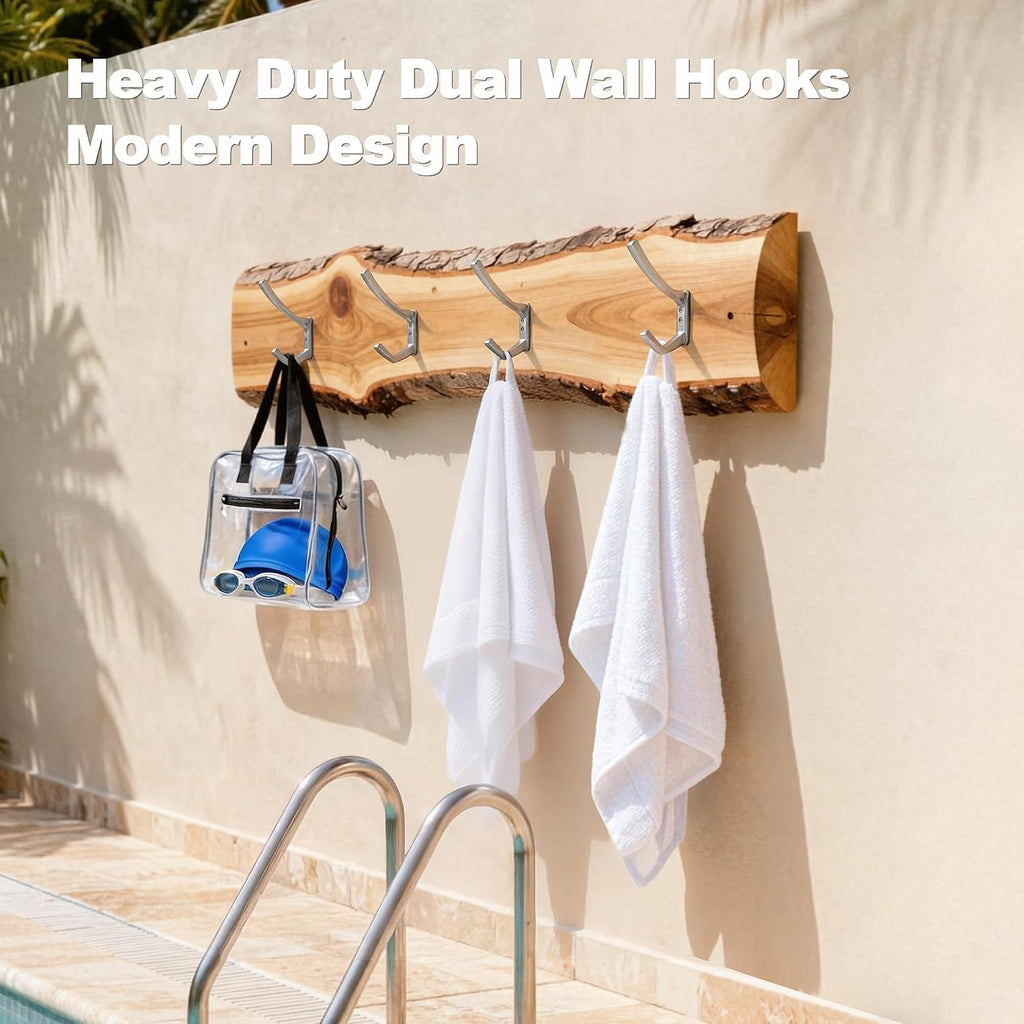 Heavy Duty Wall Hooks, 5 Inch Large Wall Mount Hooks for Hanging Heavy Backpacks, School Bags, Winter Coat, Handbags, Purses in Entryway, Hallway, Garage, Bathroom, Laundry (4, Silver)