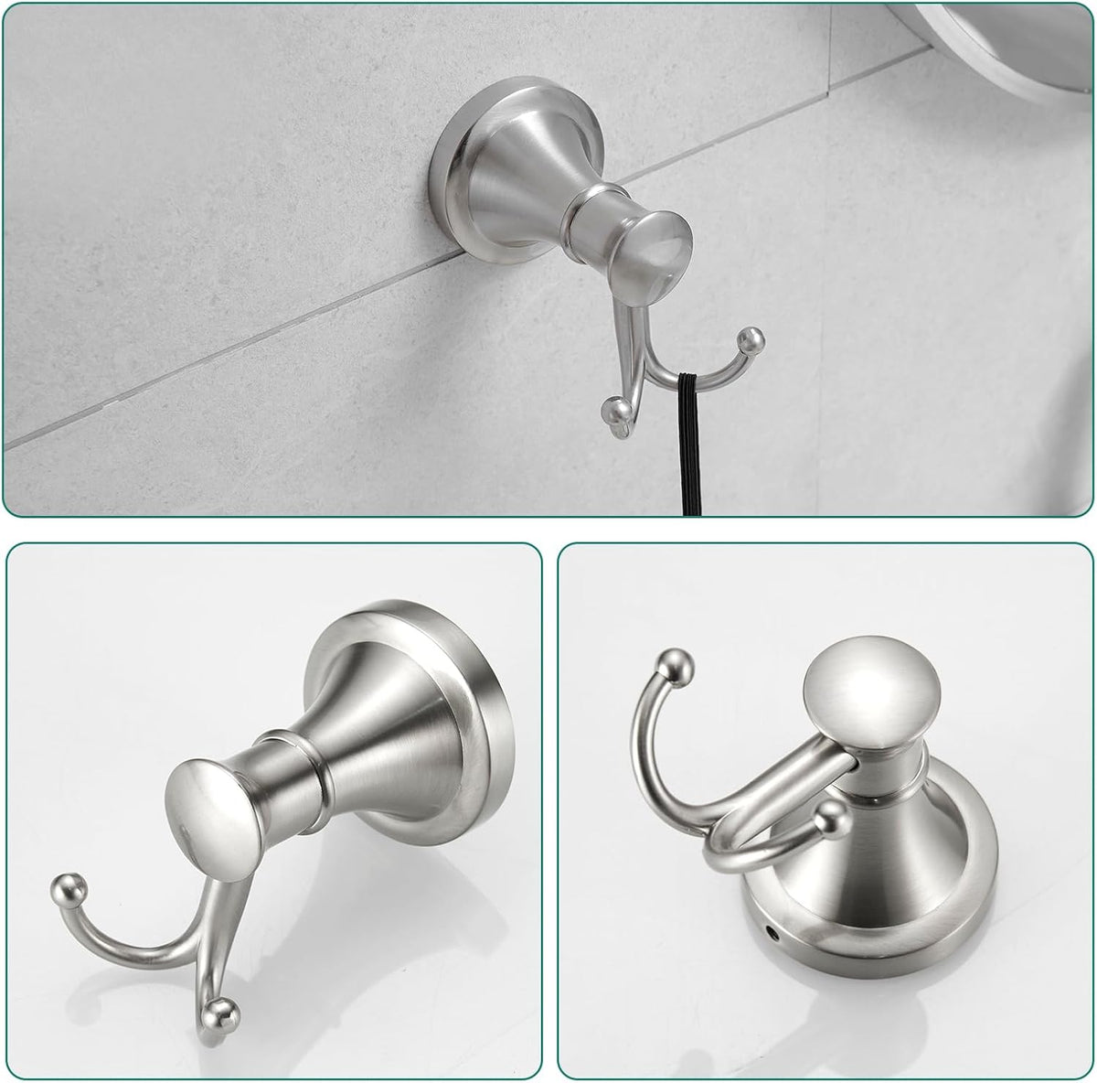 Hoimpro Brushed Nickel 4-Piece Bathroom Bath Set, Wall Mount Bathroom Hardware Fixture (Adjustable Towel Bar Rack, Towel Ring Holder, Paper Towel Holder, Double Towel Hook), Bathroom Accessories