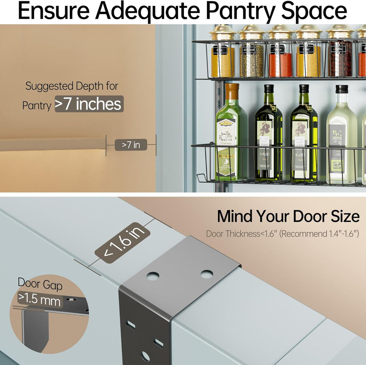Delamu Adjustable Cabinet Door Organizer, 6 Tier Hanging Spice Rack
