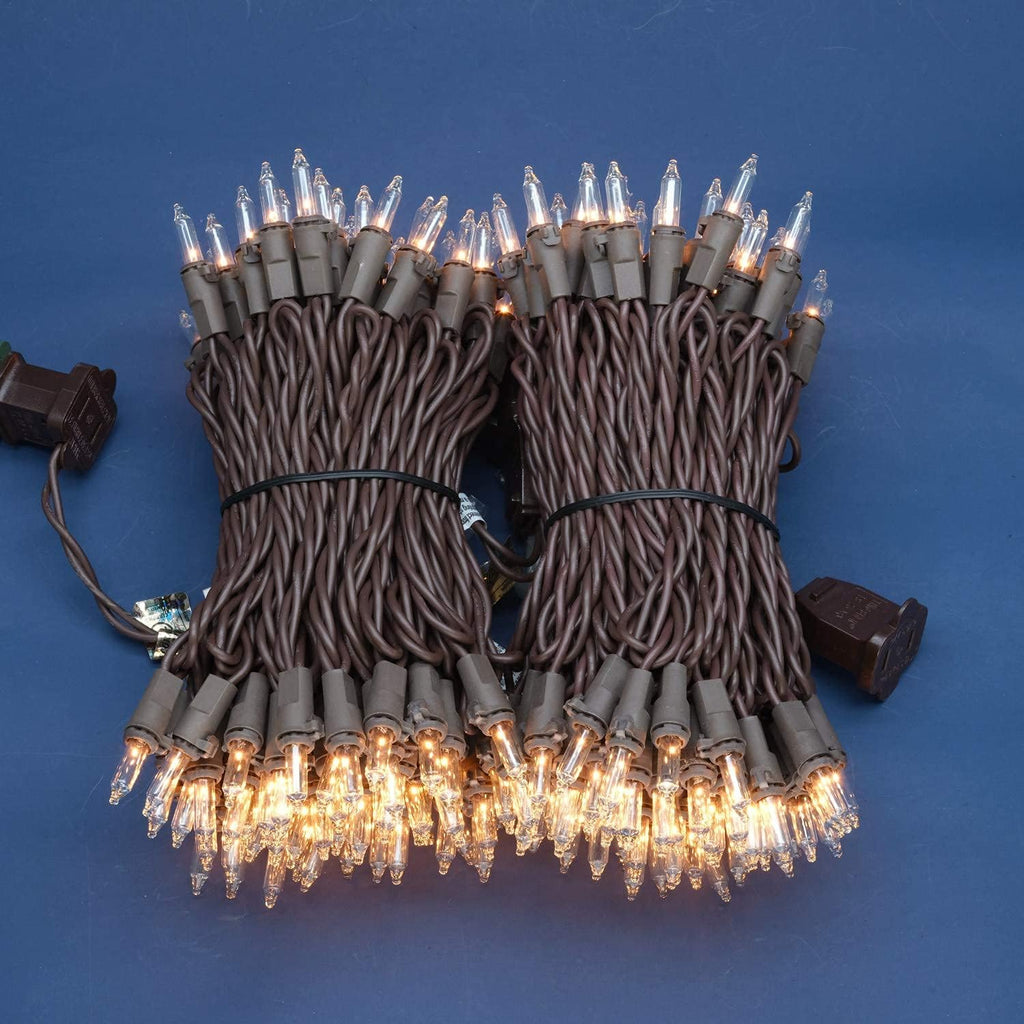 200 Clear Christmas Lights, 2 Set 33 ft 100 ct Brown Wire UL String Light