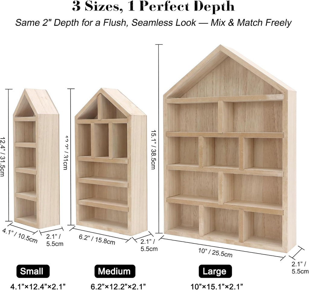 House Shaped Shadow Box with Removeable Shelves,Cream,4x12