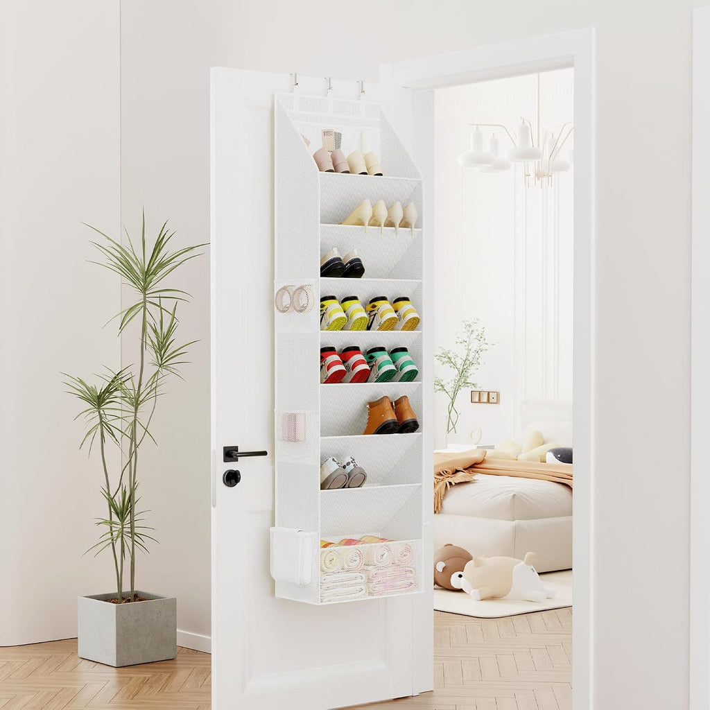 Criusia Shoe Storage, Over the Door Shoe Organizer, Hanging Closet Shoe Storage with Large Deep Pockets, Fits 16–24 Pairs of Sneakers, Sandals, Boots, White