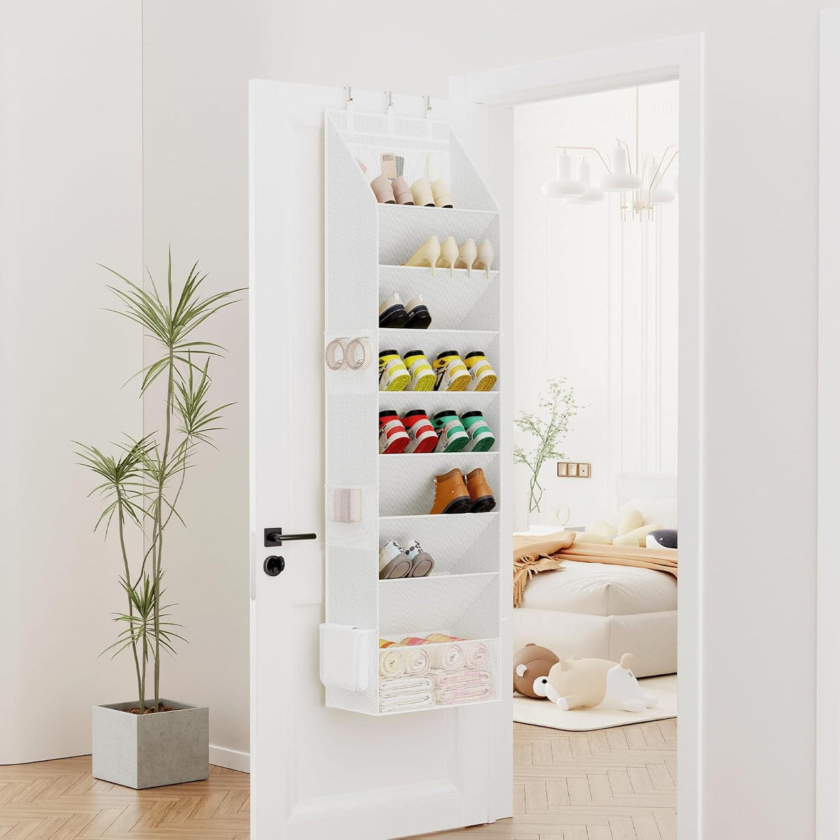 Criusia Shoe Storage, Over the Door Shoe Organizer, Hanging Closet Shoe Storage with Large Deep Pockets, Fits 16–24 Pairs of Sneakers, Sandals, Boots, White