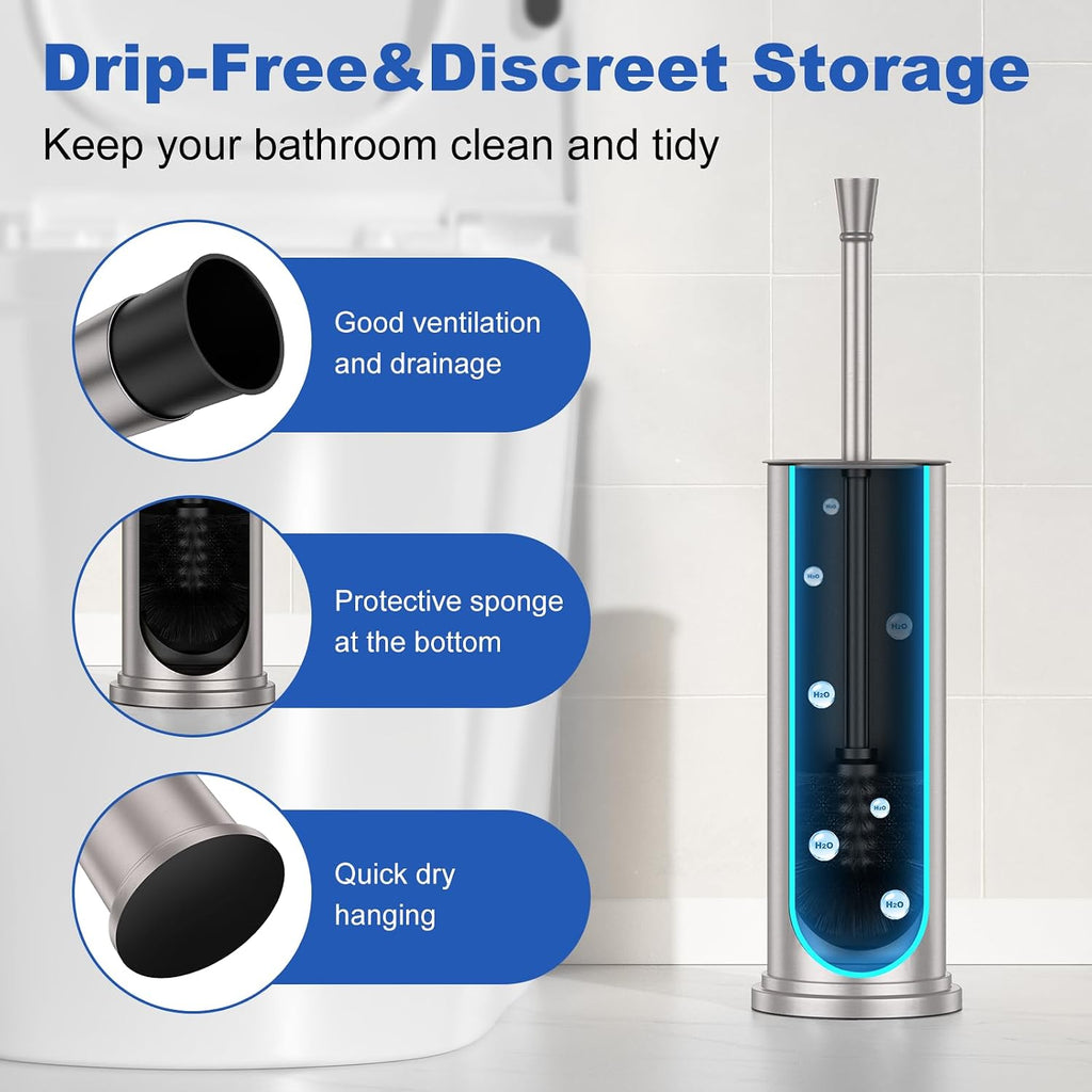 304 Stainless Steel Toilet Brush and Holder Nickel