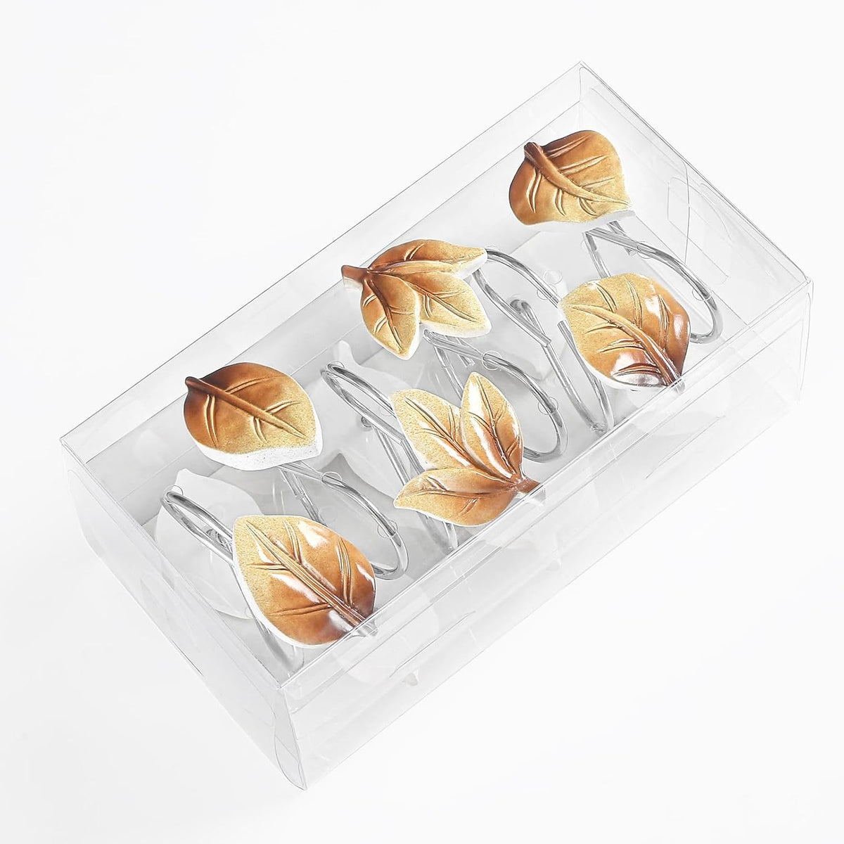 Brown Plant Leaf Shower Curtain Hooks,Eucalyptus Bathroom Decor,12PCS