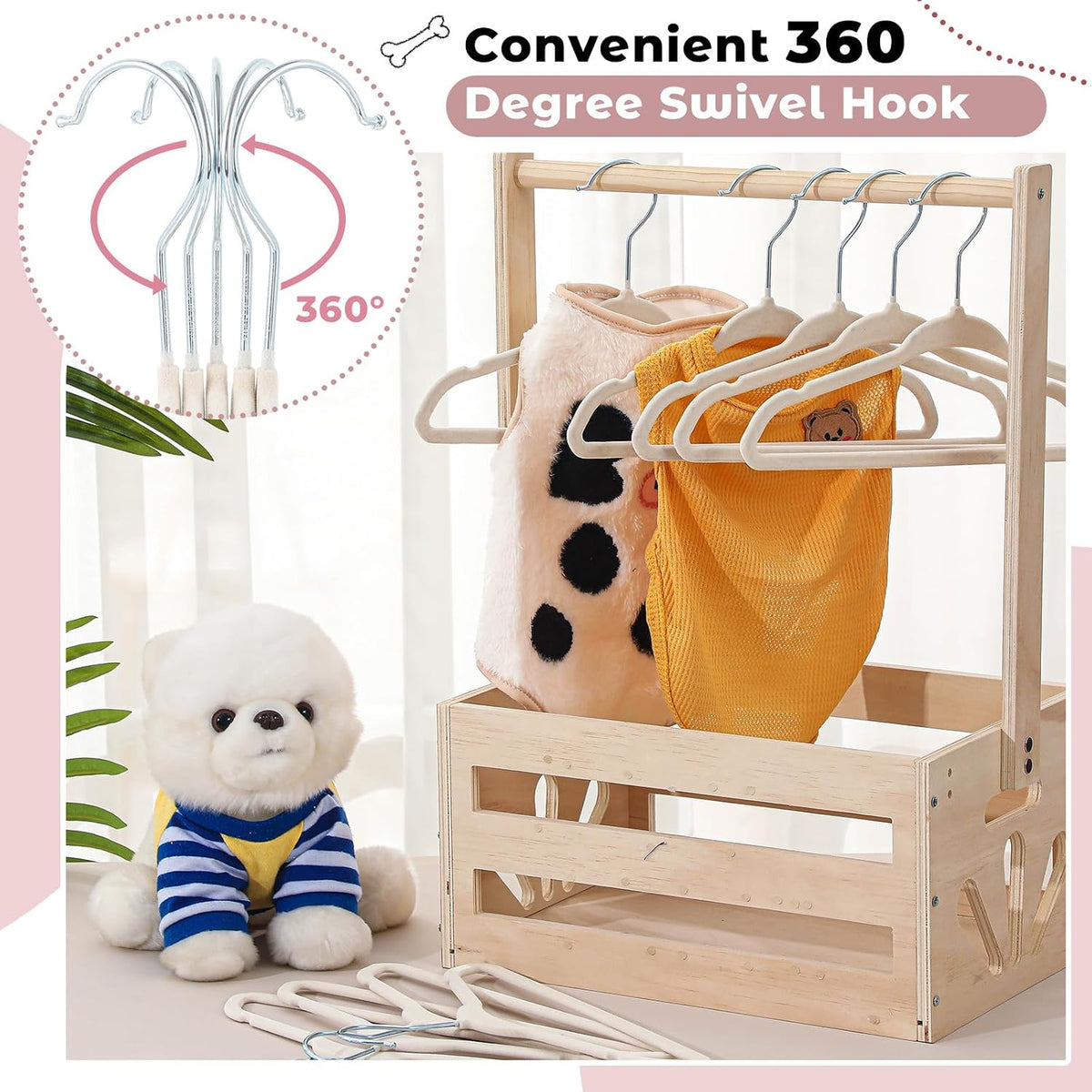 Weysat 24 Pcs Beige Pet Hangers 11" Non-Slip Velvet 360° Swivel Hook