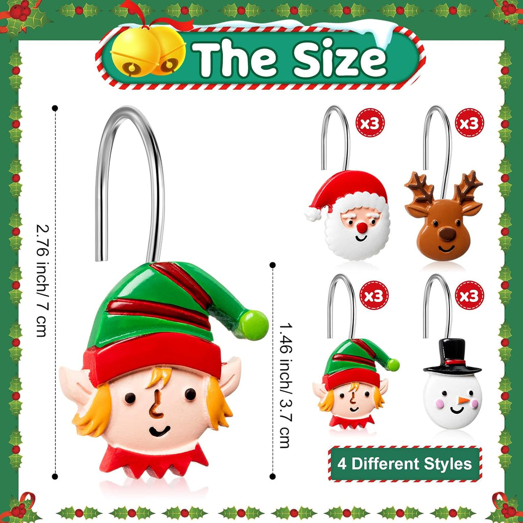 Yungyan 12 Pcs Christmas Shower Curtain Hooks Santa Claus Curtain Hangers