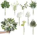 Artificial Wedding Greenery Filler Box Set 50Pcs with 8 Kinds Fake Greenery Stems for Centerpiece and Floral Arrangement Greenery Bouquet Filler(White Green)