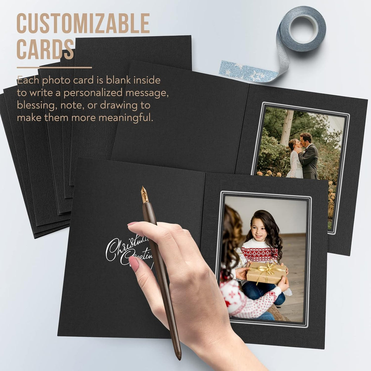 Golden State Art 50 Pack, 5x7 Photo Folders, Black with Silver Lining, DIY Photo Frames, All Occasions