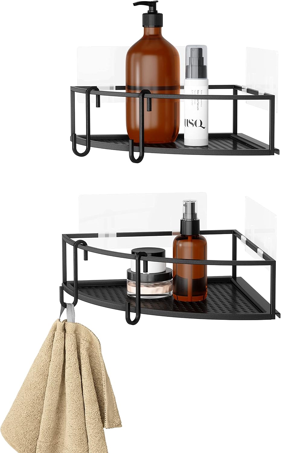 Umbra Cubiko Shower Caddy, Metal Corner Shelf with Adhesive, Black