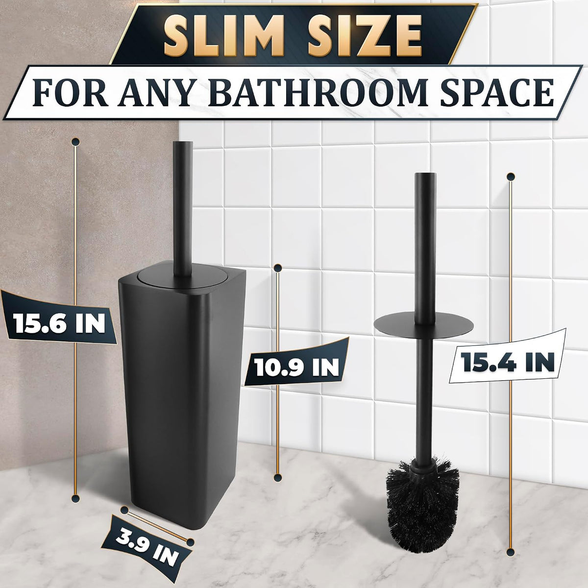 Black Toilet Brush and Holder Set, Stainless Steel Material (Black)