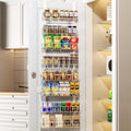 Delamu Adjustable Cabinet Door Organizer, 8-Tier Hanging Spice Rack Organizer, Metal Over the Door Pantry Organizer, Pantry Organizers and Storage Shelves for Kitchen Bathroom Laundry Room, White