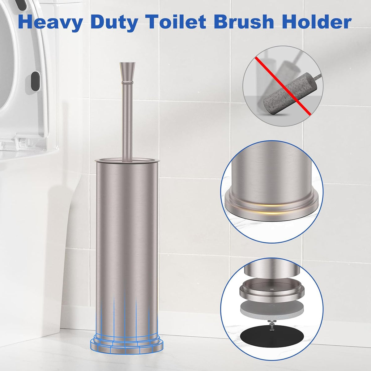 304 Stainless Steel Toilet Brush and Holder Nickel