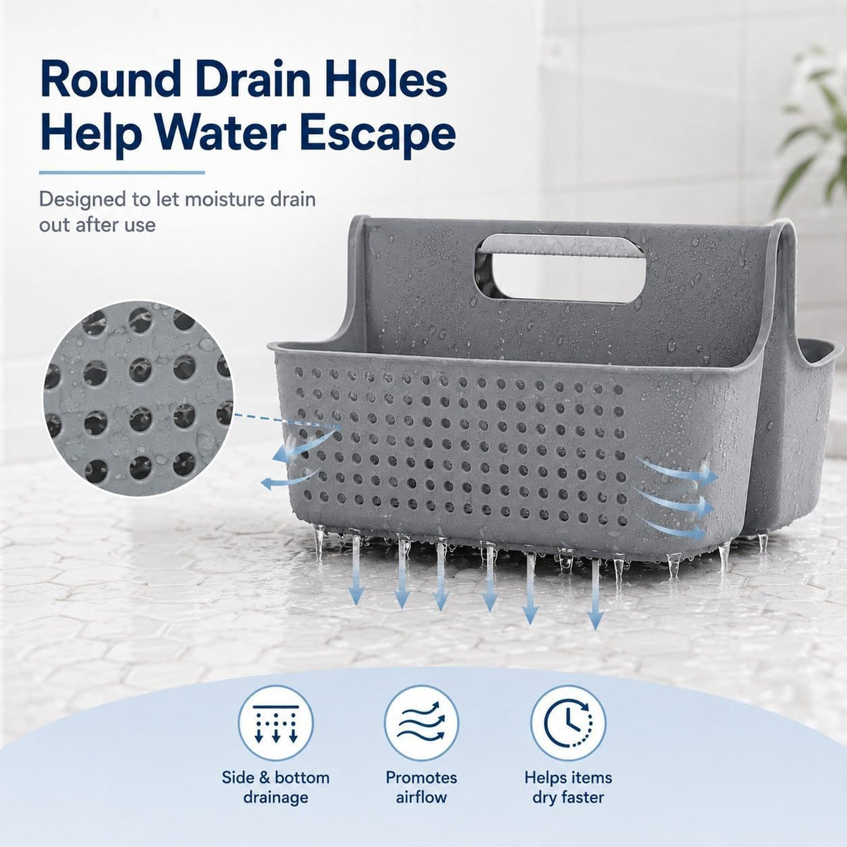 NINU Gray Portable Shower Caddy, 2-Compartment Storage Organizer