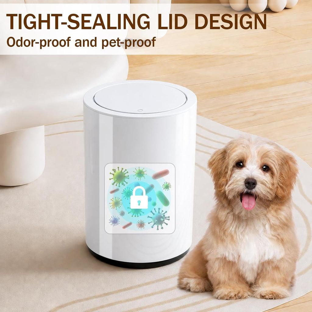 Small Bathroom Trash Can with Lid, 2.1 Gallon Plastic Garbage Can White