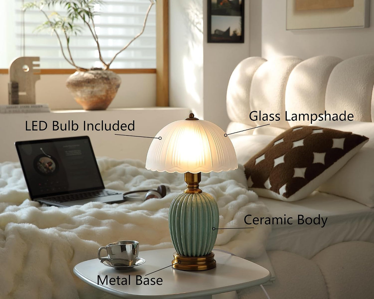 Glivpny 16" Vintage Ceramic Table Lamp for Bedroom,Mushroom Lamps (LD003)