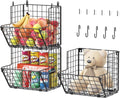 X-cosrack Metal Wire Basket Wall Mount, 3 Tier Wall Storage Organizer with 5 S Hooks, Kitchen Fruits and Vegetables Bin Toys Organizer Hanging Basket Black (S (10.83" L x 10.63" W x 30" H))