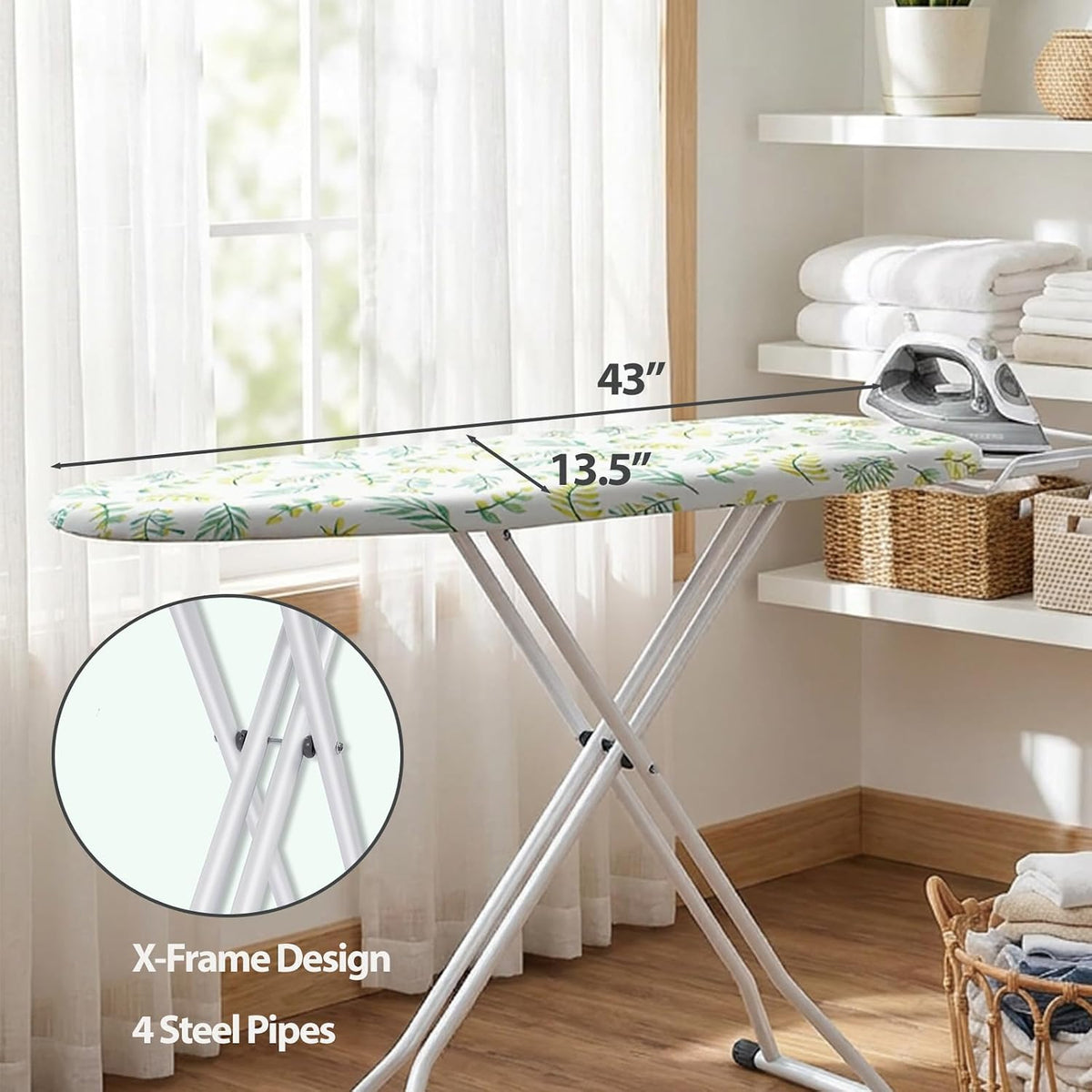 SheeChung Ironing Board 13"x43",Full Size Iron Board with Rest,Adjustable