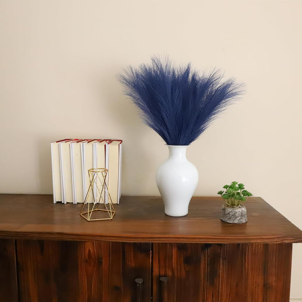 LWINGFLYER Navy Blue Faux Pampas Grass Decor 18-Inch Short 6 Stems Dried Flowers for Small Vase Boho Home Decor Wedding Bouquet Party Decoration Flower Arrangement Balloon Garland
