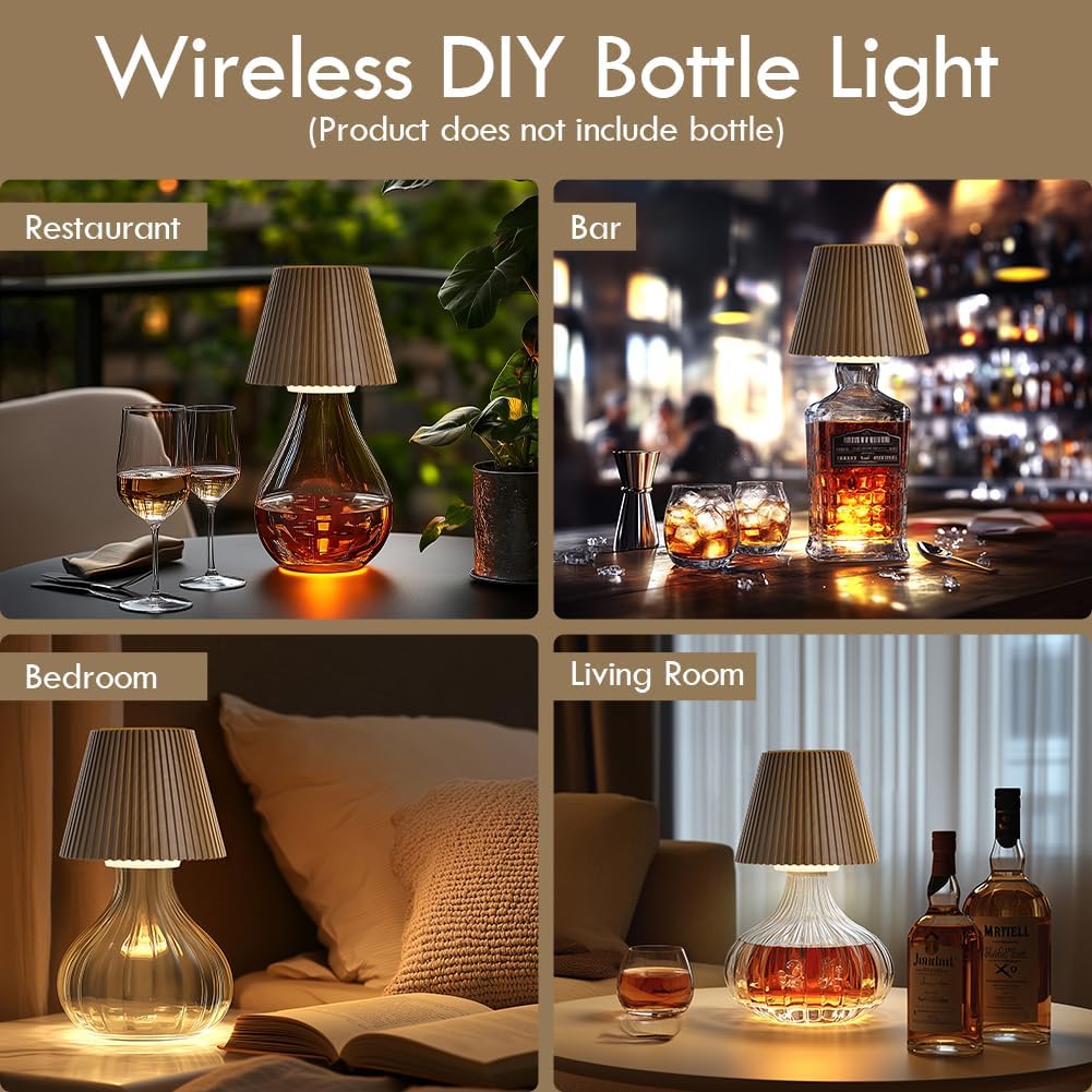 WILIT Wireless Bottle Lamp, Rechargeable Cordless Table Lamp Shades