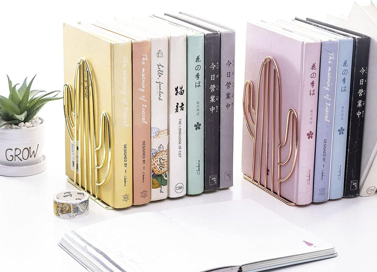 Cactus Bookends - Iron Metal Non-Slip Shelf Organizers for Home, Office & Kids' Rooms