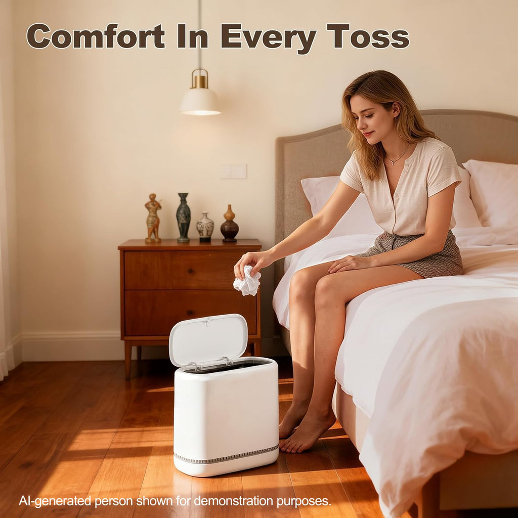Spreezy Small Bathroom Trash Can with Lid, One-Touch Press, 2.3 Gallon