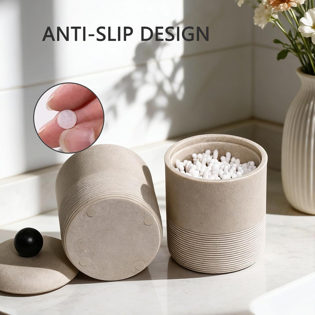 Lidded Qtip Holder, Durable Resin Qtip Container, Bathroom Cotton Swab Container Suitable for Cotton Swabs, Makeup Pads, Dental Floss Picks, Makeup Sponges, And Small Bathroom Accessories (Beige)