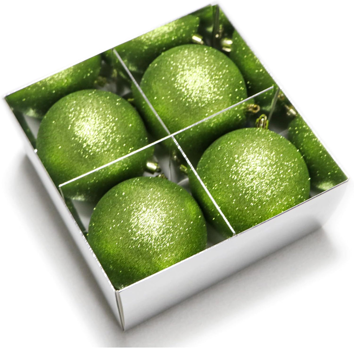 YYCRAFT Glitter Lime Green Shatterproof Christmas Ornament 10cm Unique Color Ornament for Holiday Decor Wreaths Garlands Box Set (4 Pack,Lime Green)