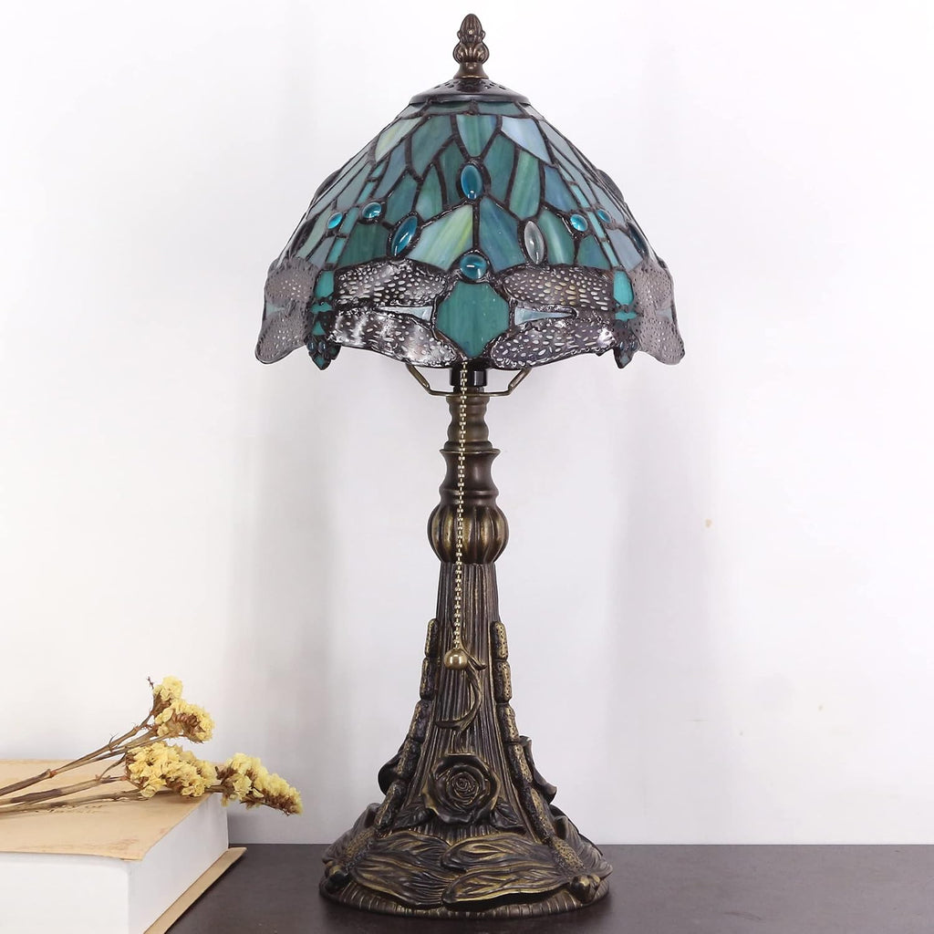 Small Tiffany Lamp Mini Stained Glass Desk Lamp Sea Blue Dragonfly