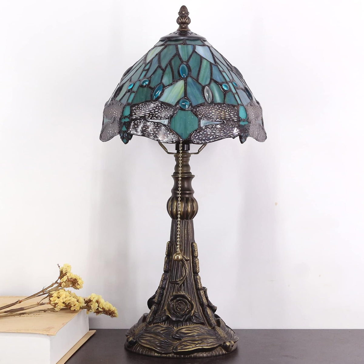 Small Tiffany Lamp Mini Stained Glass Desk Lamp Sea Blue Dragonfly