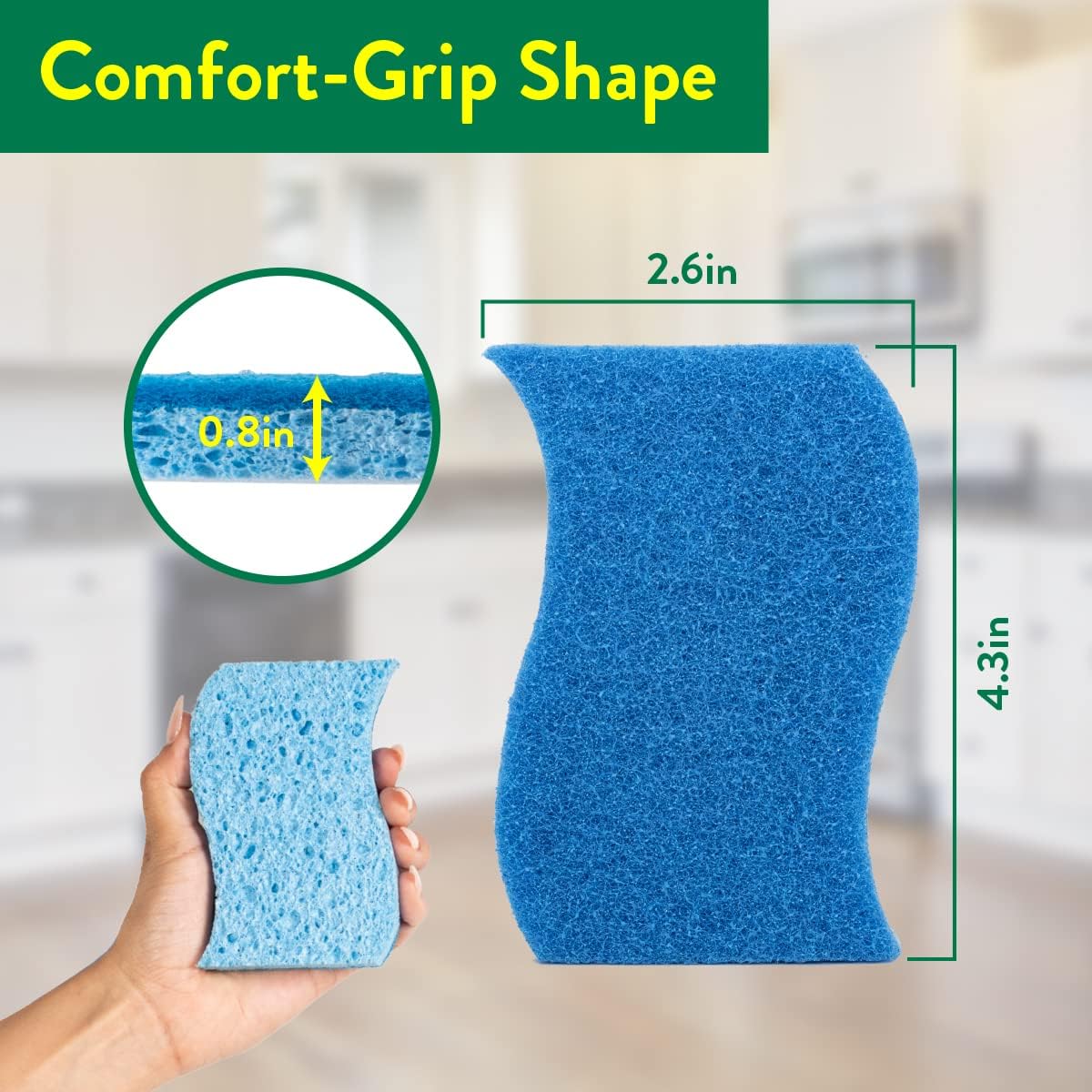 Pine-Sol Non Scratch Scrub Sponges - Double Sided Dish Scrubber Safe for Nonstick Cookware - Kitchen Essentials for Dishwashing and Cleaning, 4 Pack, Blue