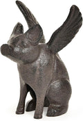 Sungmor Cast Iron Flying Pig Statue, Doorstop - Rustic Brown