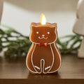 Luminara Flickering Flameless Candle 2.5" x 4.3", Battery Operated & Timer Function, Remote Ready (Sold Separately), Gingerbread Cat Moving Flame LED Light Figural Candle for Christmas Holiday Display
