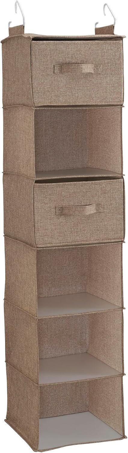 Household Essentials 6 Shelf Hanging Closet Organizer, Hanging Closet Shelf, Fabric Poly Linen and PEVA Shelving, Beige