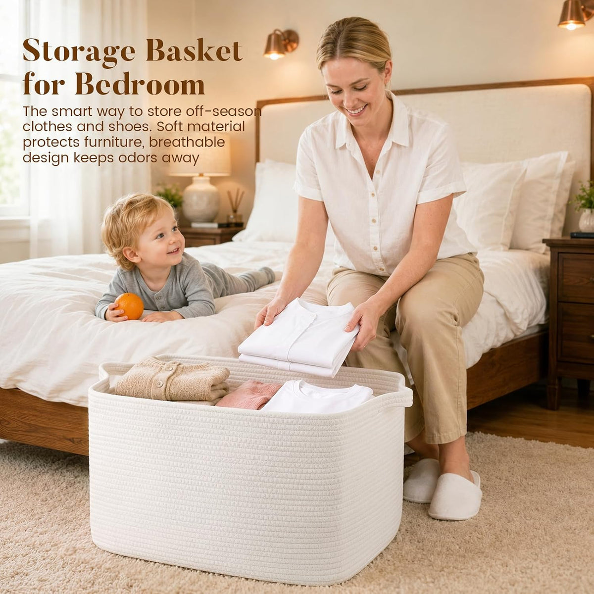 65L Large Woven Blanket Basket for Living Room, 19.7"x15.7"x11.8"